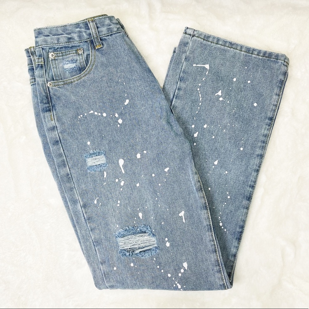 shein paint splatter distressed baggy jeans